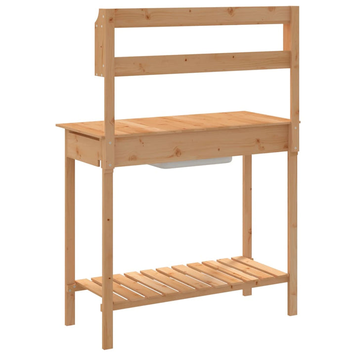 pottebænk med vask 147,5x44x139,5 cm massivt grantræ brun