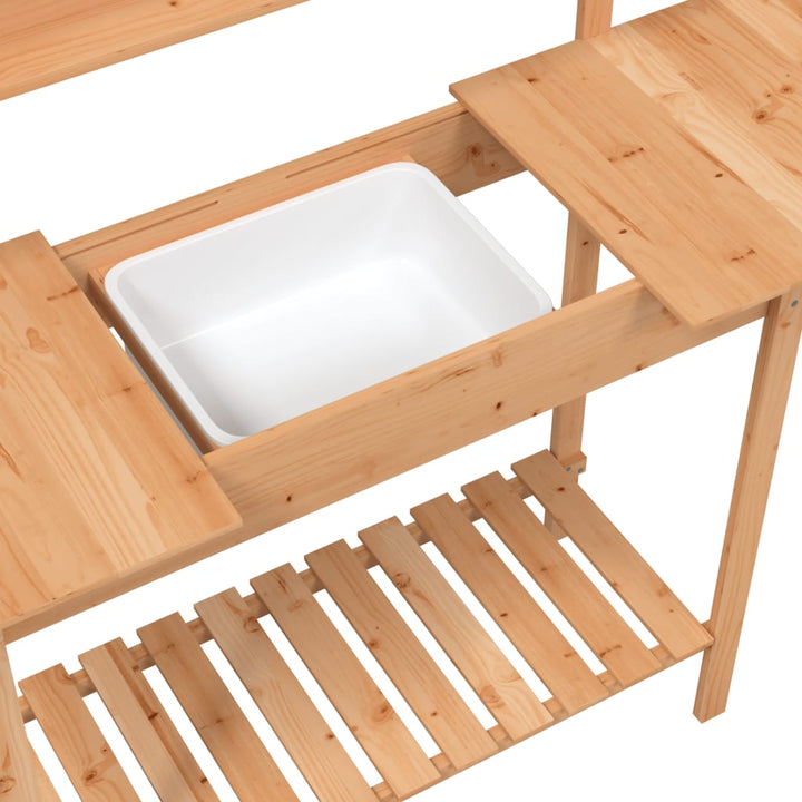 pottebænk med vask 147,5x44x139,5 cm massivt grantræ brun
