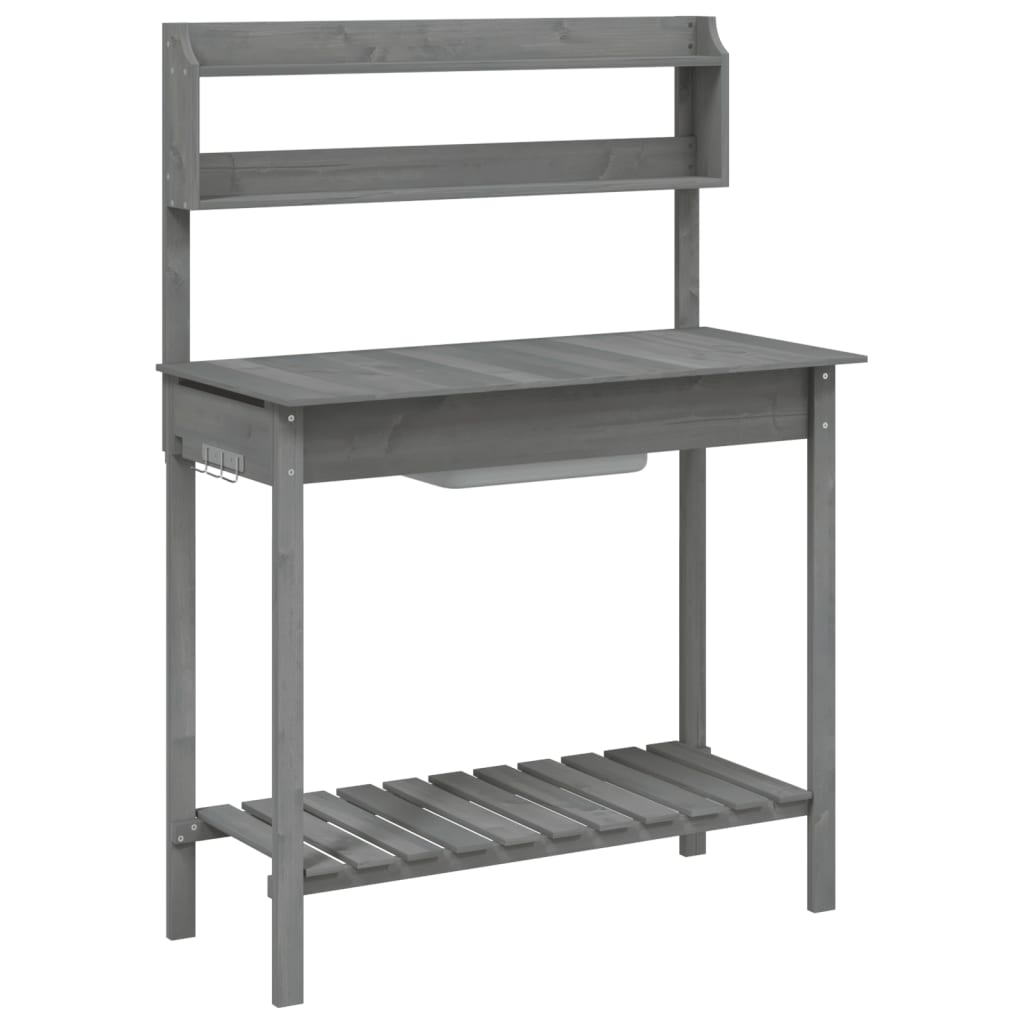 pottebænk med vask 147,5x44x139,5 cm massivt grantræ grå
