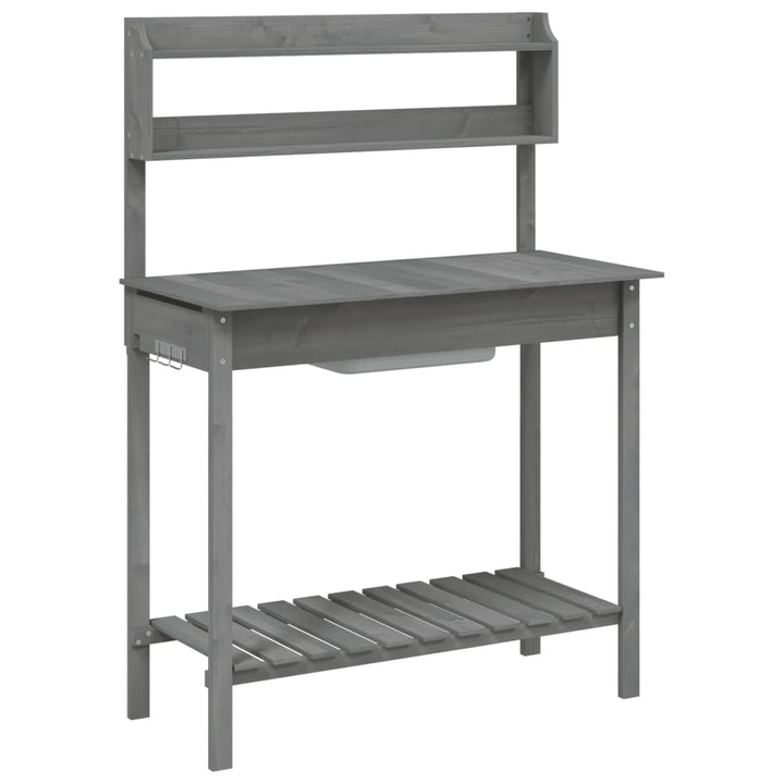 pottebænk med vask 147,5x44x139,5 cm massivt grantræ grå