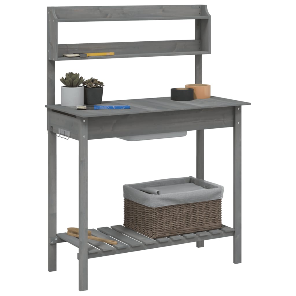 pottebænk med vask 147,5x44x139,5 cm massivt grantræ grå