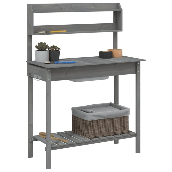 pottebænk med vask 147,5x44x139,5 cm massivt grantræ grå