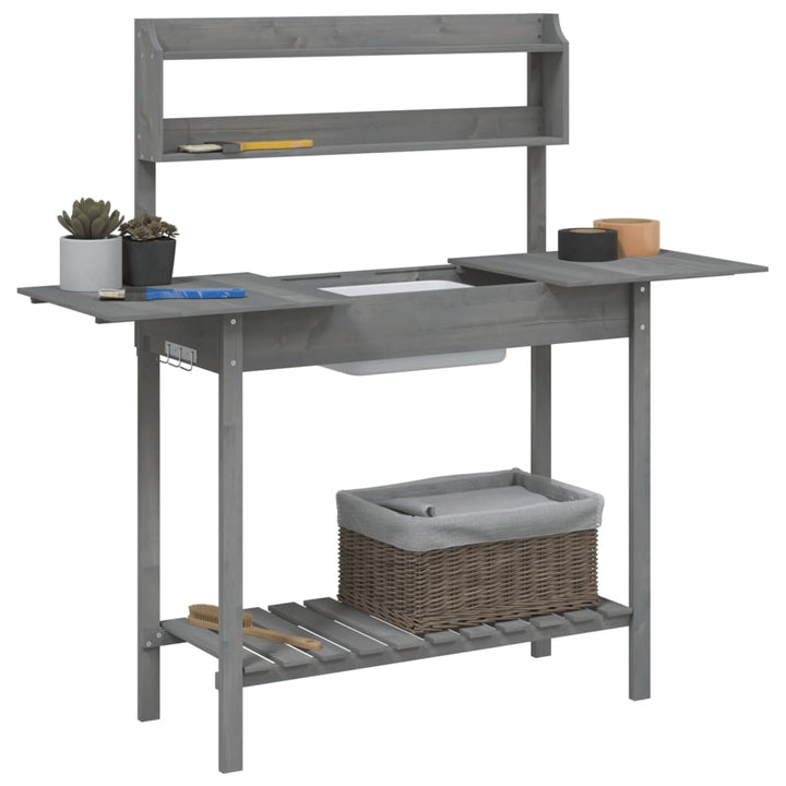 pottebænk med vask 147,5x44x139,5 cm massivt grantræ grå