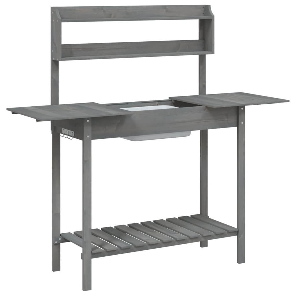 pottebænk med vask 147,5x44x139,5 cm massivt grantræ grå