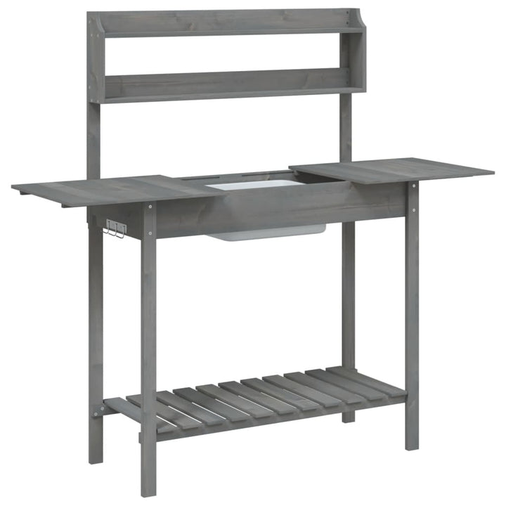 pottebænk med vask 147,5x44x139,5 cm massivt grantræ grå