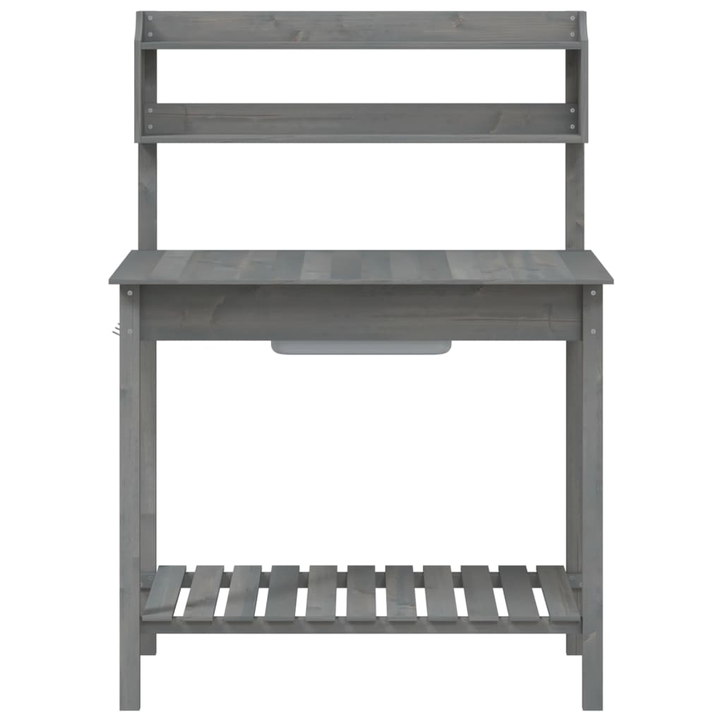 pottebænk med vask 147,5x44x139,5 cm massivt grantræ grå