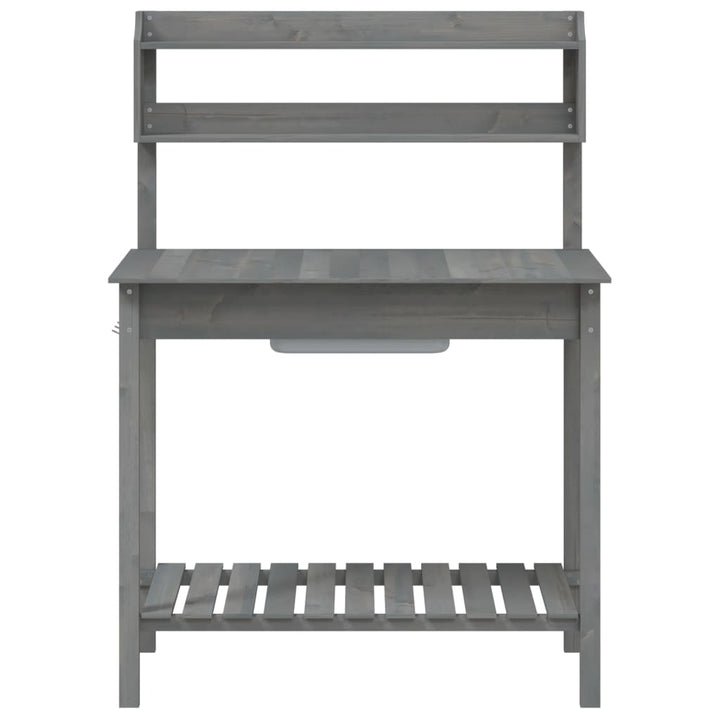 pottebænk med vask 147,5x44x139,5 cm massivt grantræ grå