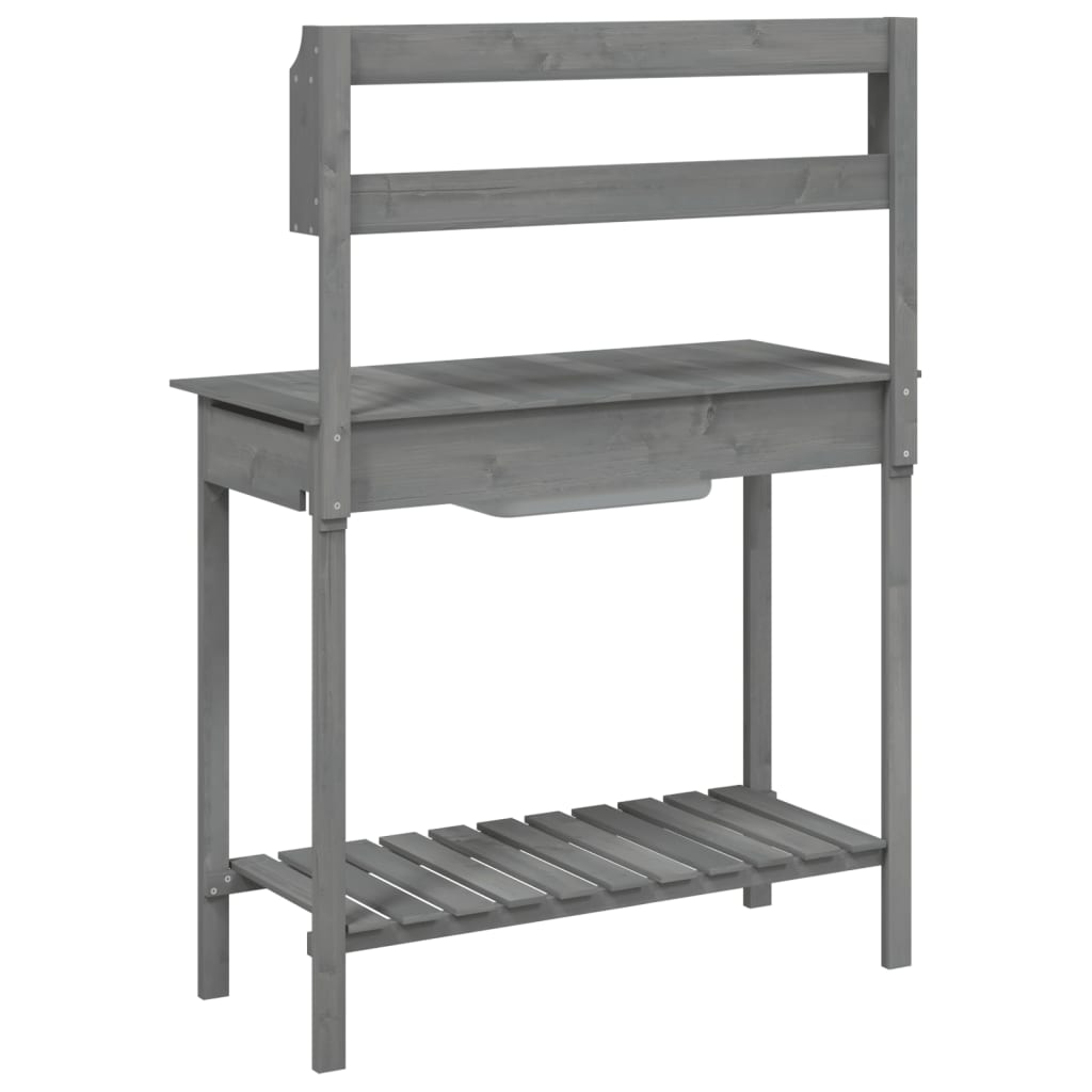 pottebænk med vask 147,5x44x139,5 cm massivt grantræ grå
