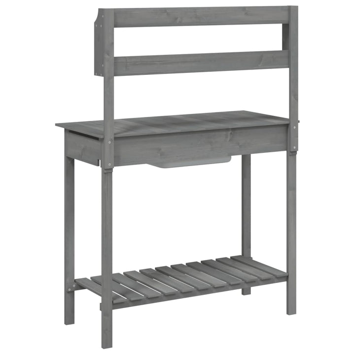 pottebænk med vask 147,5x44x139,5 cm massivt grantræ grå