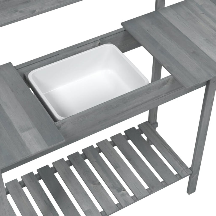 pottebænk med vask 147,5x44x139,5 cm massivt grantræ grå