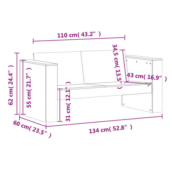 2-personers havesofa 134x60x62 cm massivt fyrretræ hvid
