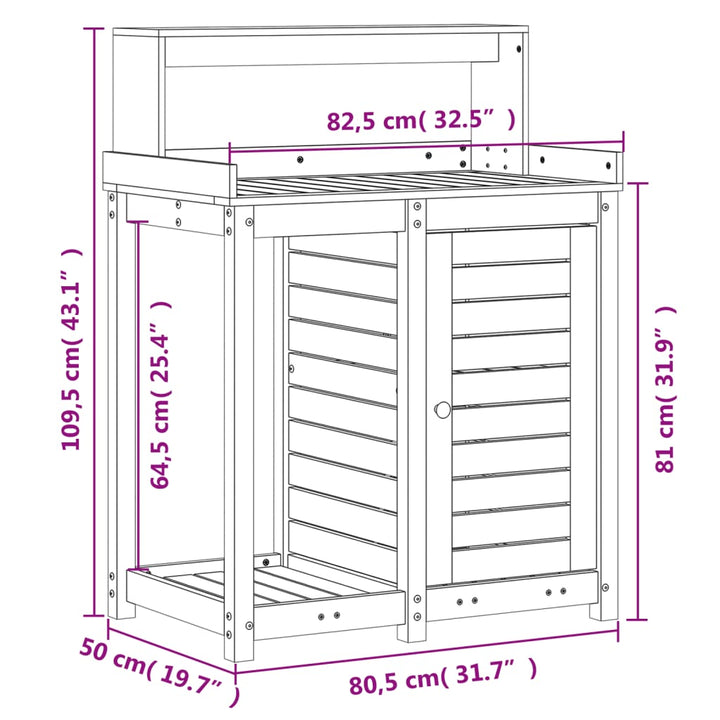 plantebord med hylder 82,5x50x109,5 cm imprægneret fyrretræ