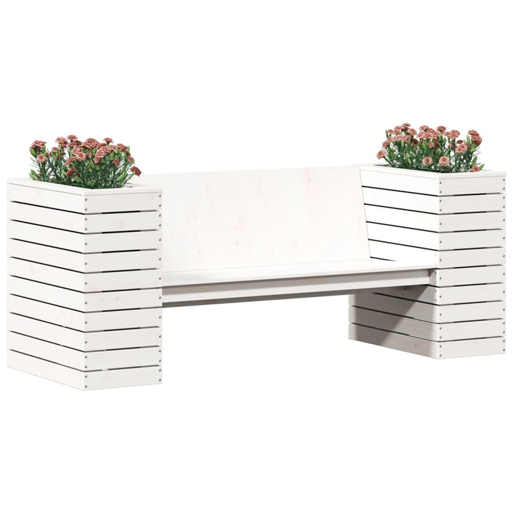 bænk med plantekasser 167,5x60x65 cm massivt fyrretræ hvid