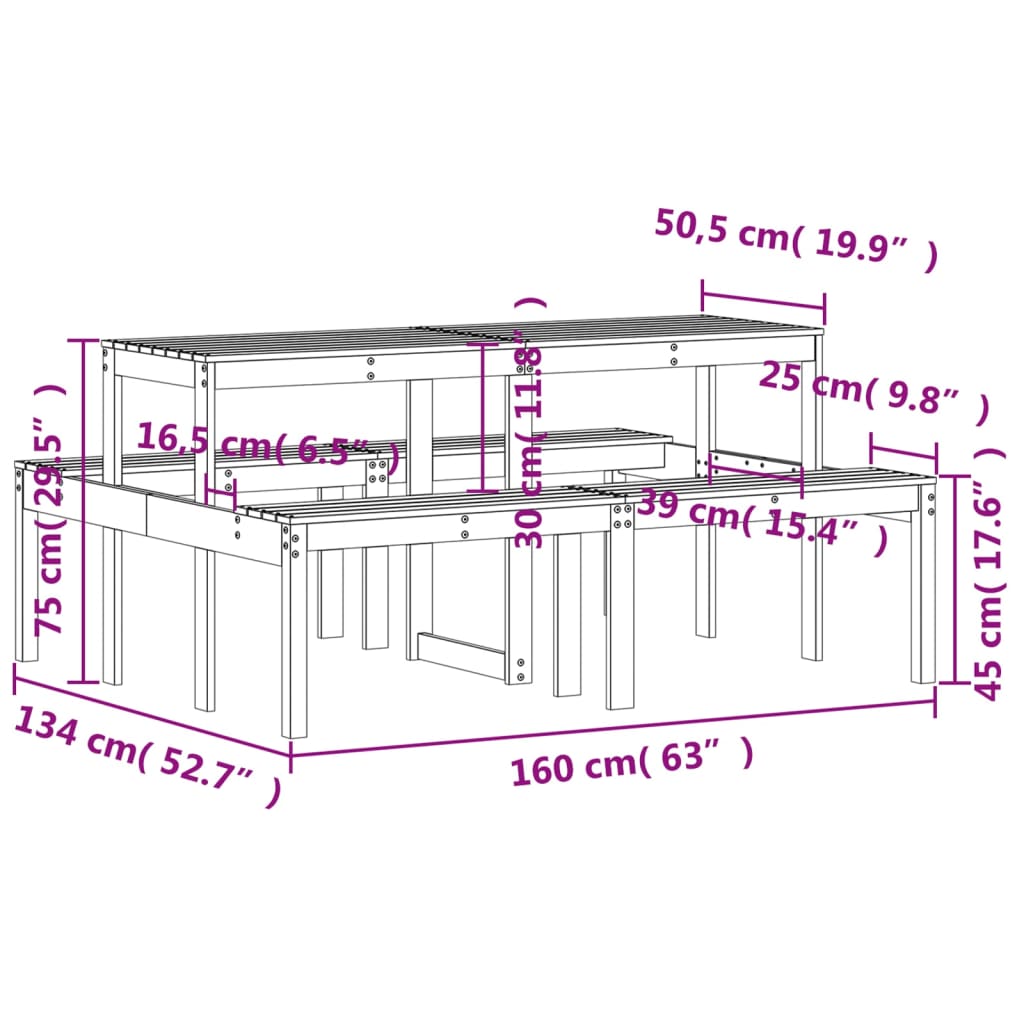 picnicbord 160x134x75 cm massivt douglasgran