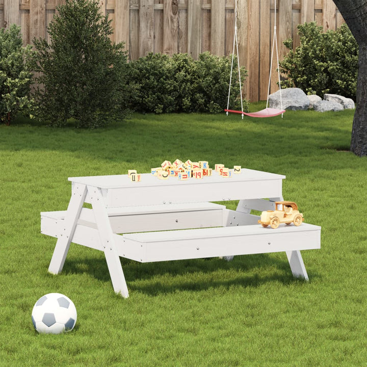 picnicbord med sandkasse til børn massivt fyrretræ hvid