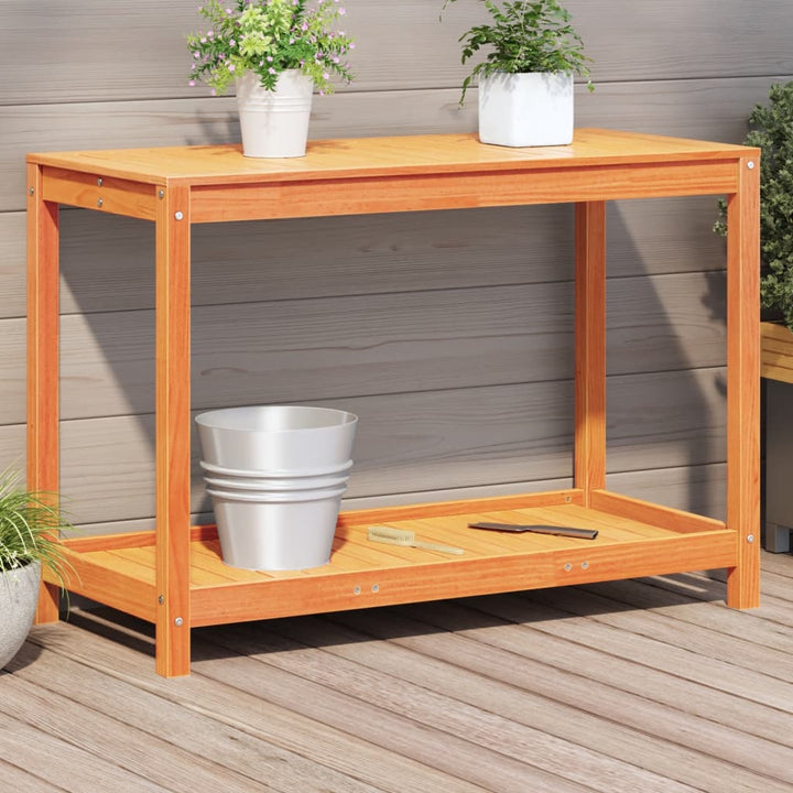 plantebord med hylde 108x50x75 cm massivt fyrretræ gyldenbrun