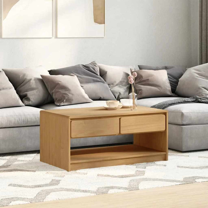 sofabord SAUDA 99x55x45 cm massivt fyrretræ egetræsfarvet