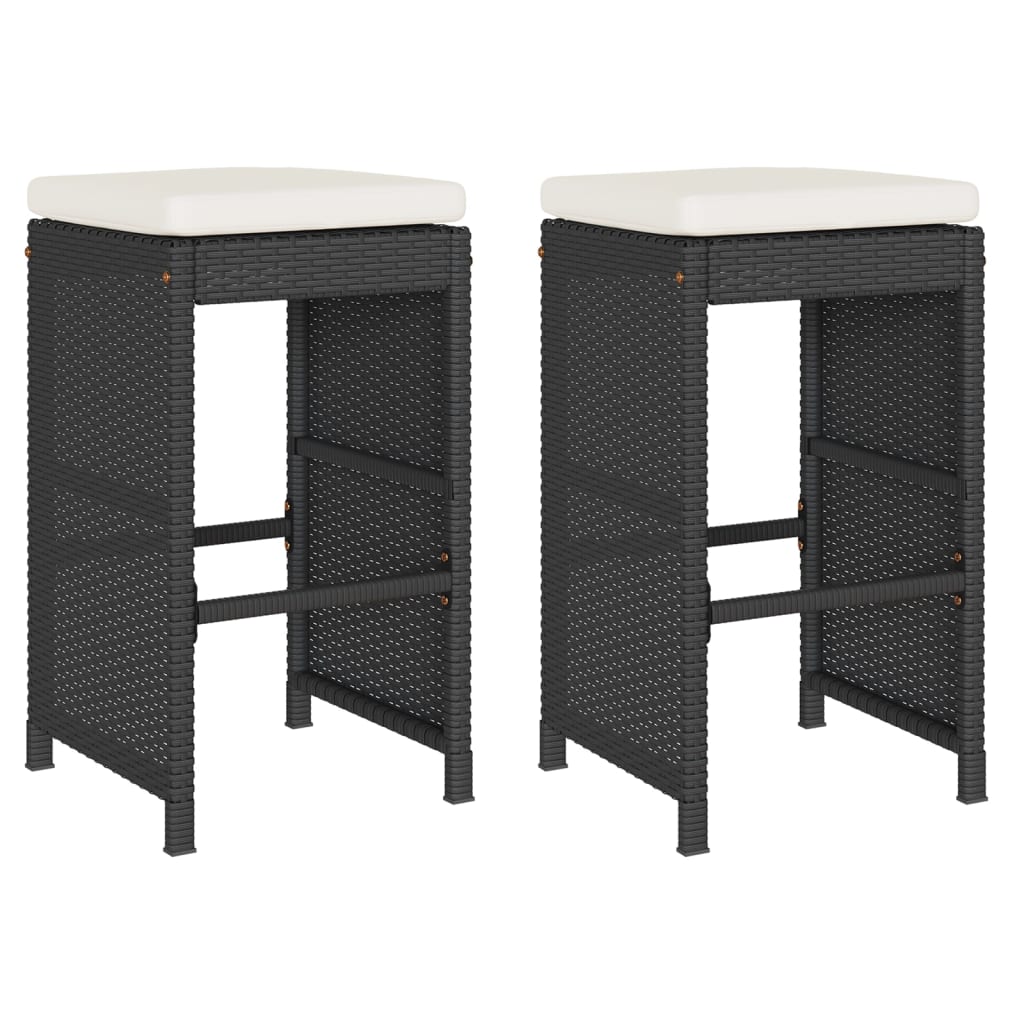 barstole til haven med hynder 2 stk. polyrattan sort