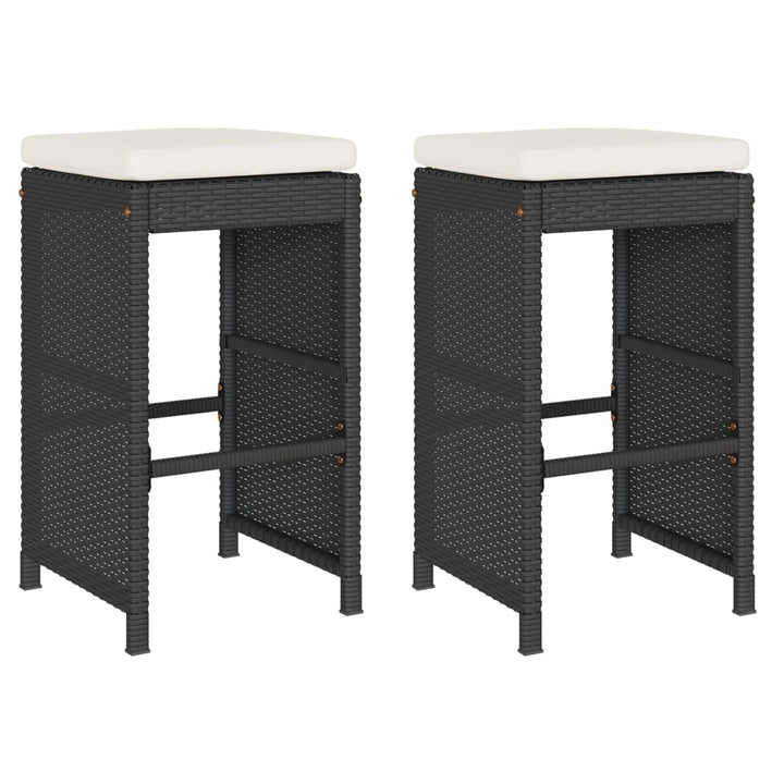 barstole til haven med hynder 2 stk. polyrattan sort