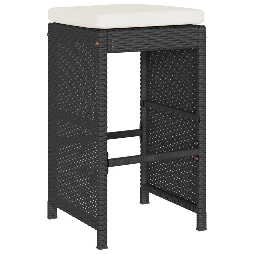 barstole til haven med hynder 2 stk. polyrattan sort