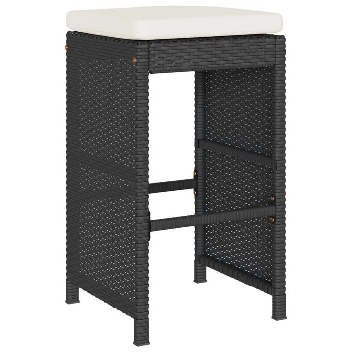 barstole til haven med hynder 2 stk. polyrattan sort