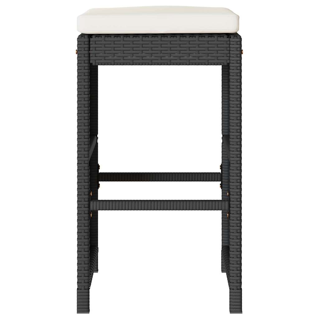 barstole til haven med hynder 2 stk. polyrattan sort