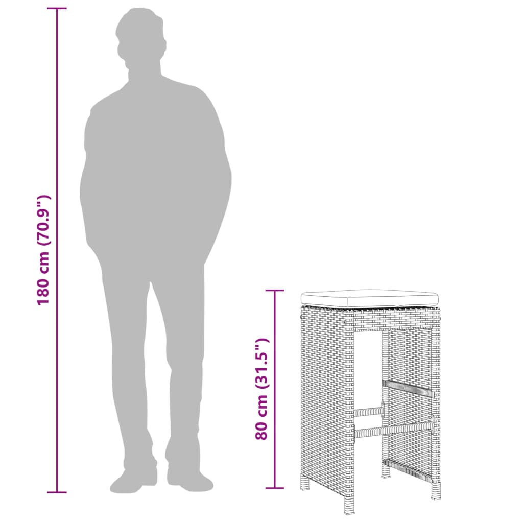 barstole til haven med hynder 2 stk. polyrattan sort