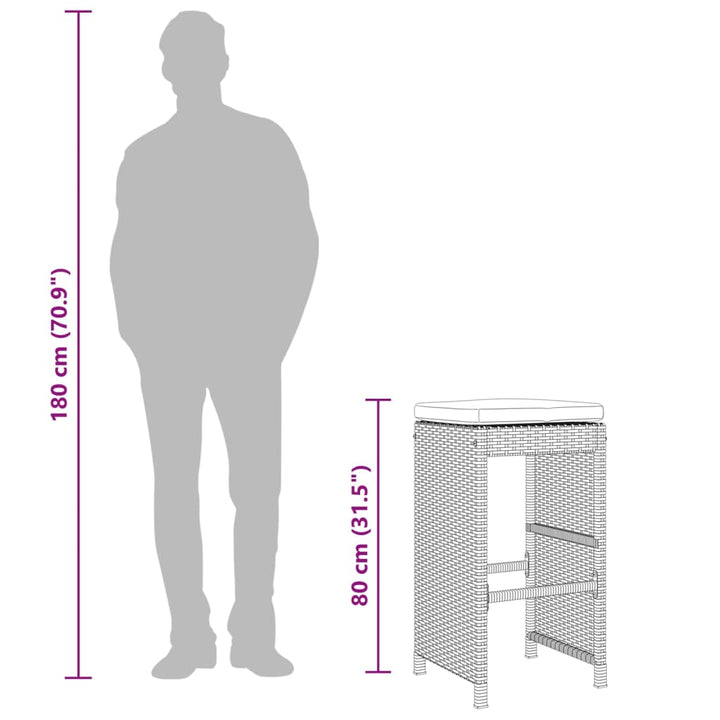 barstole til haven med hynder 2 stk. polyrattan sort
