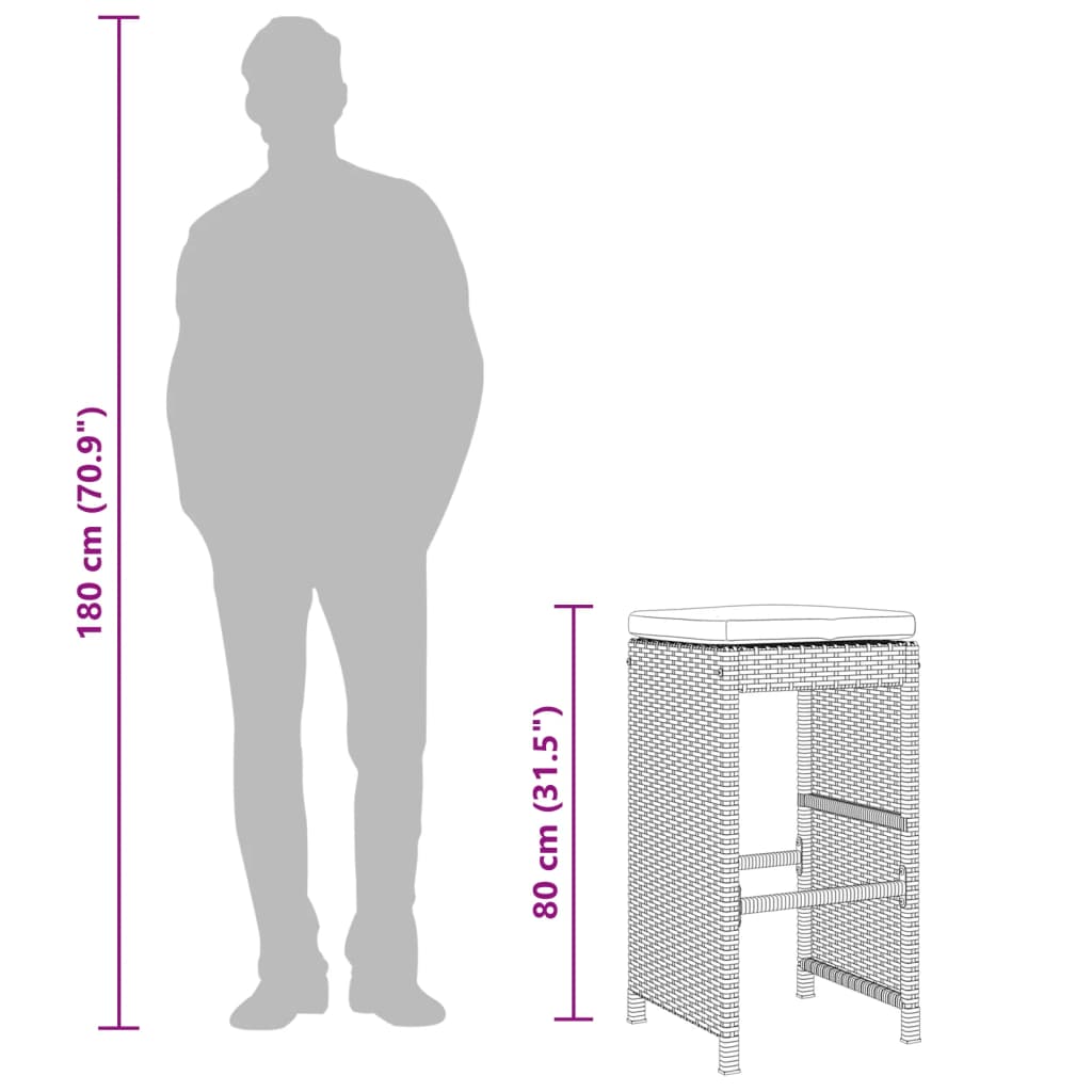 barstole til haven med hynder 4 stk. polyrattan sort