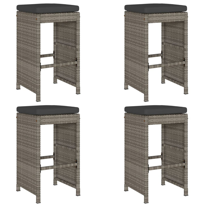 barstole til haven med hynder 4 stk. polyrattan grå