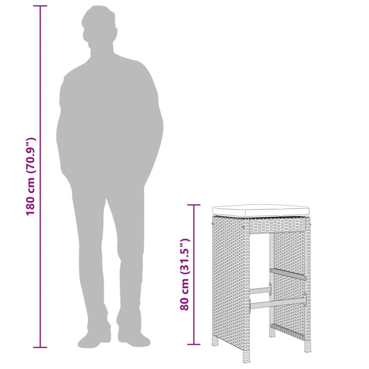 barstole til haven med hynder 4 stk. polyrattan grå