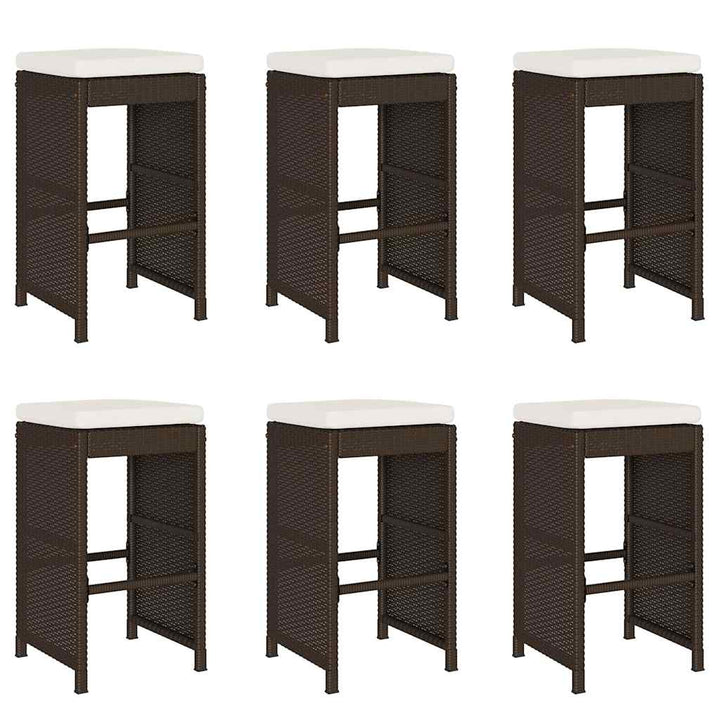 udendørs barstole med hynder 6 stk. polyrattan brun