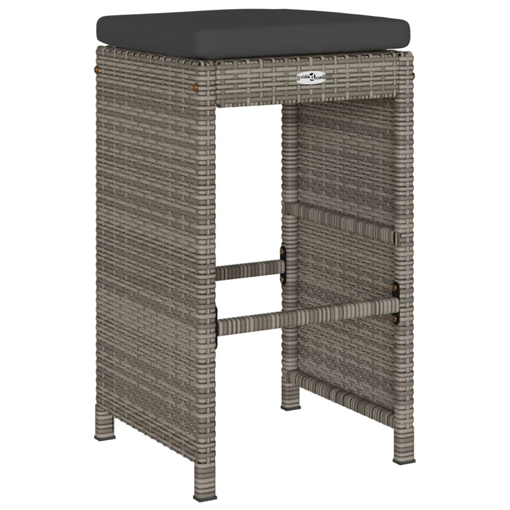 barstole til haven med hynder 6 stk. polyrattan grå
