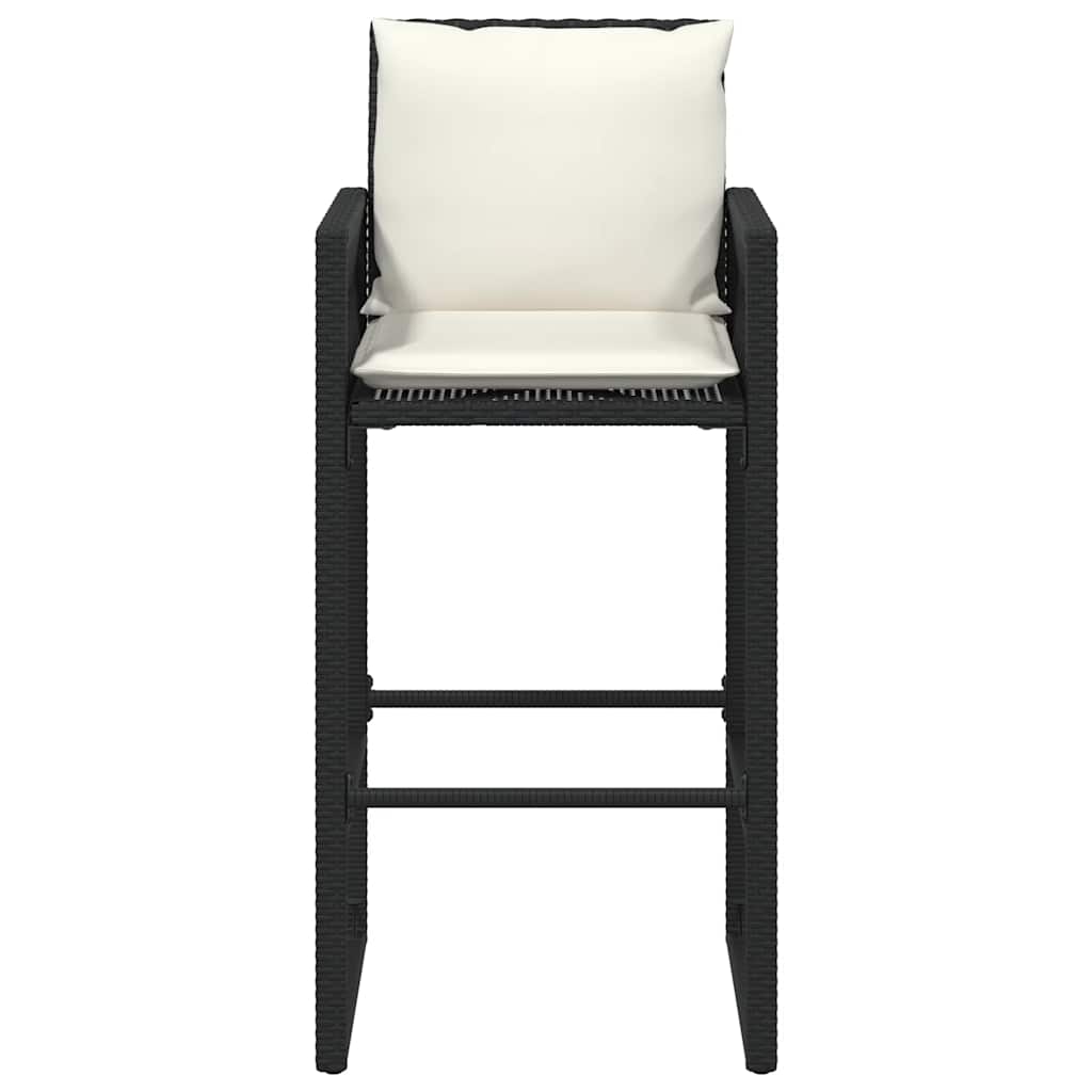 barstole til haven med hynder 2 stk. polyrattan sort