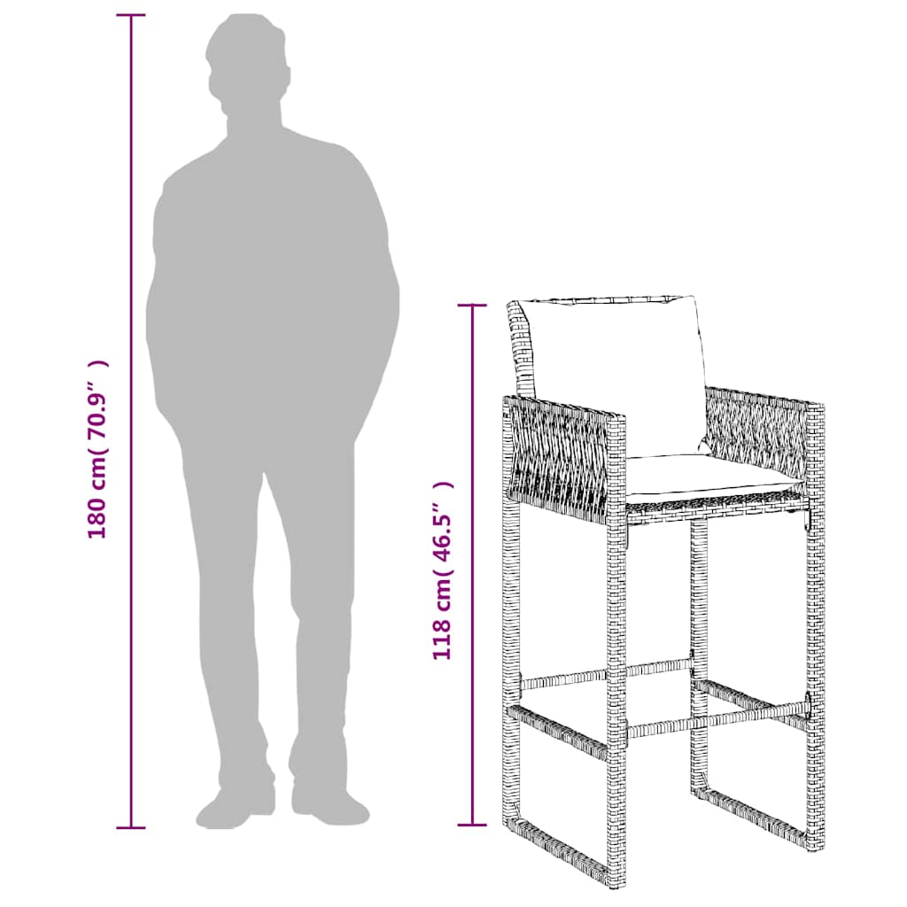 barstole til haven med hynder 2 stk. polyrattan grå