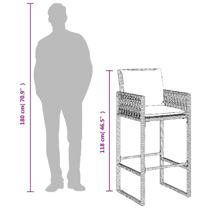 barstole til haven med hynder 2 stk. polyrattan grå