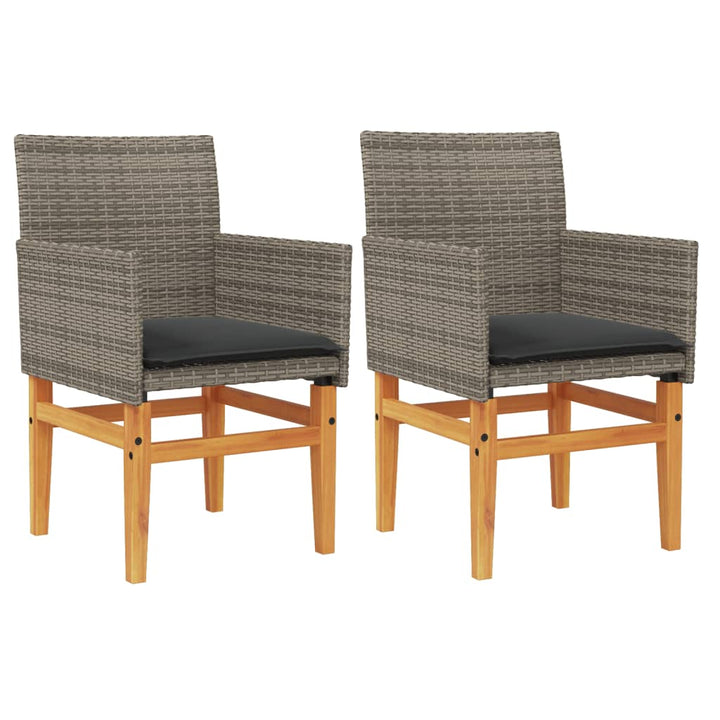 havestole 2 stk. med hynder polyrattan og massivt træ grå
