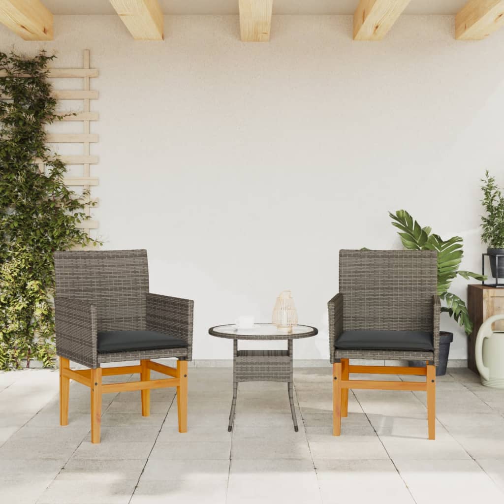 havestole 2 stk. med hynder polyrattan og massivt træ grå