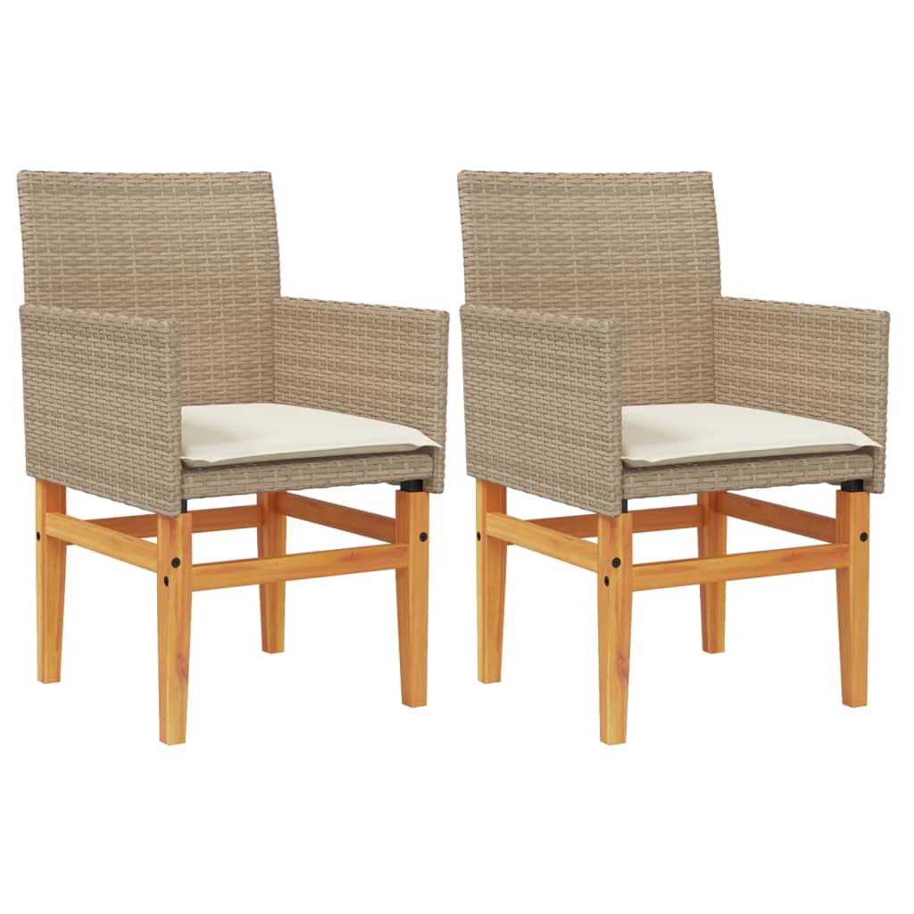 havestole 2 stk. med hynder polyrattan og massivt træ beige