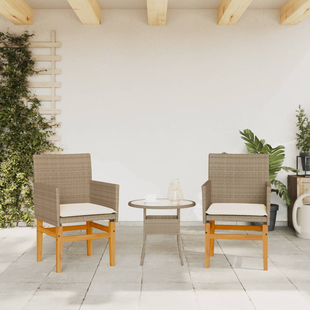 havestole 2 stk. med hynder polyrattan og massivt træ beige