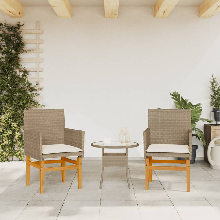 havestole 2 stk. med hynder polyrattan og massivt træ beige