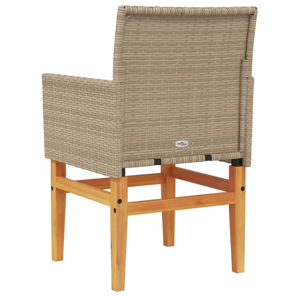 havestole 2 stk. med hynder polyrattan og massivt træ beige