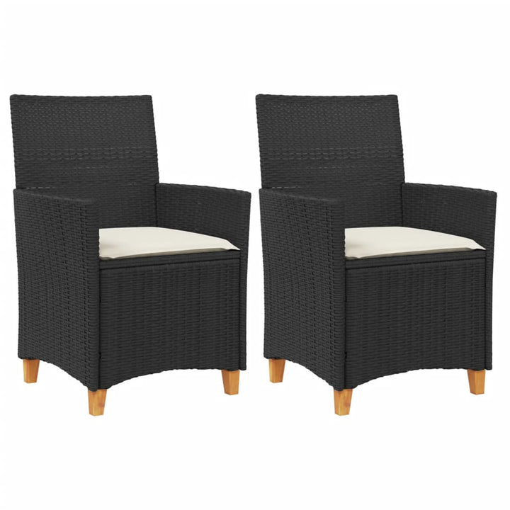 havestole 2 stk. med hynder polyrattan og massivt træ sort