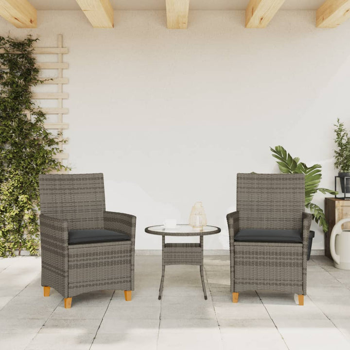 havestole 2 stk. med hynder polyrattan og massivt træ grå