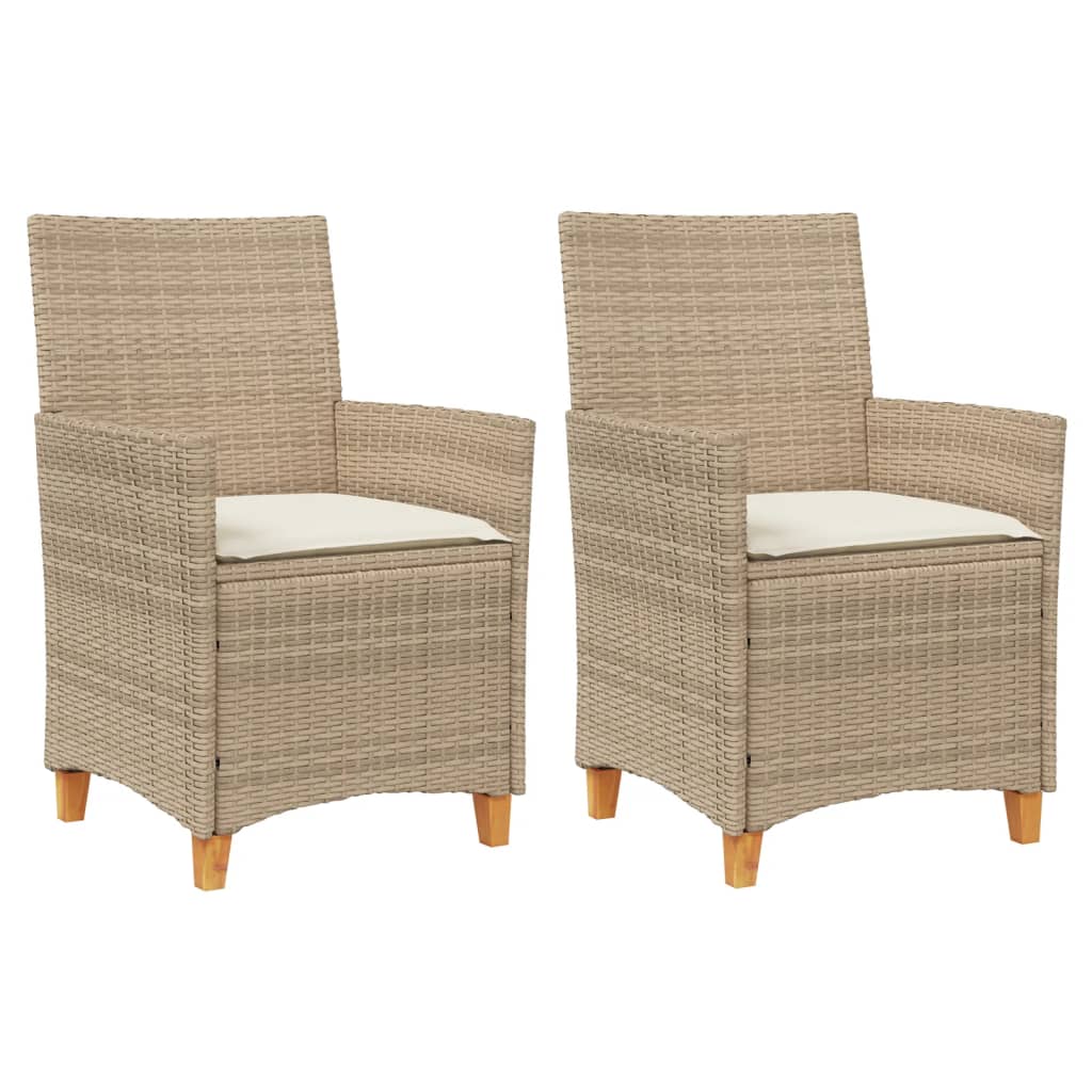havestole 2 stk. med hynder polyrattan og massivt træ beige