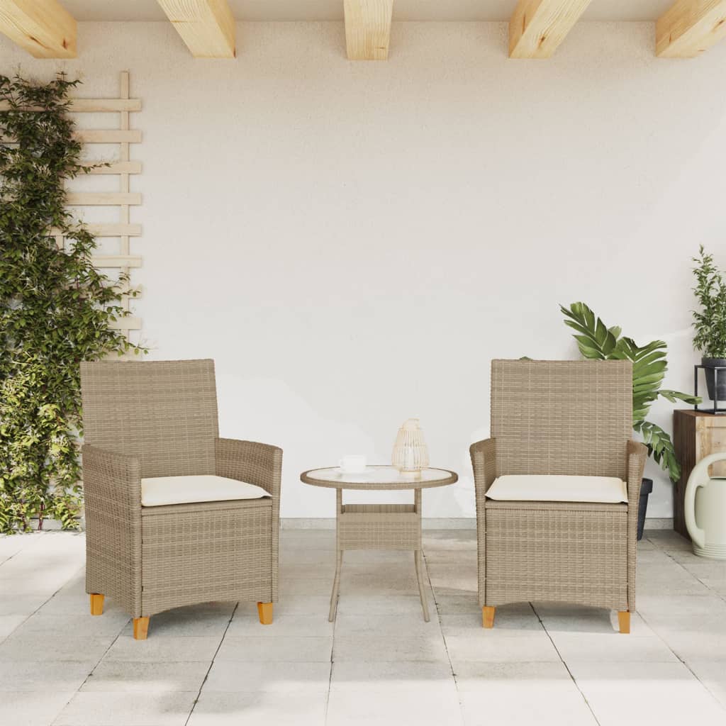 havestole 2 stk. med hynder polyrattan og massivt træ beige