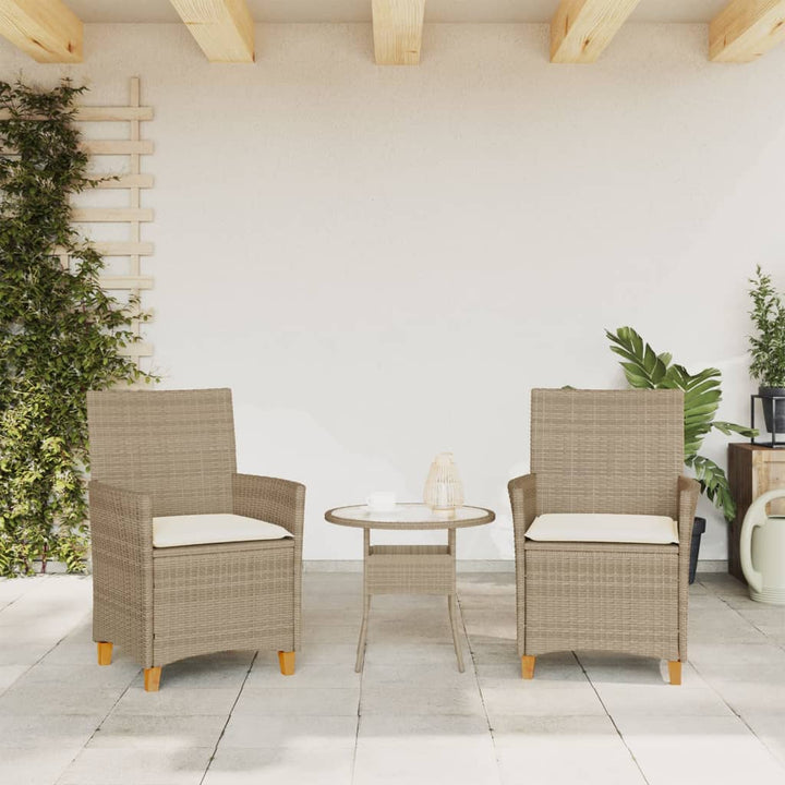 havestole 2 stk. med hynder polyrattan og massivt træ beige