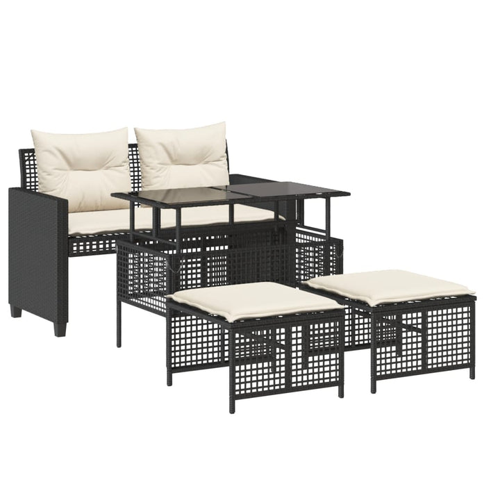 sofasæt til haven 4 dele med hynder polyrattan og glas sort