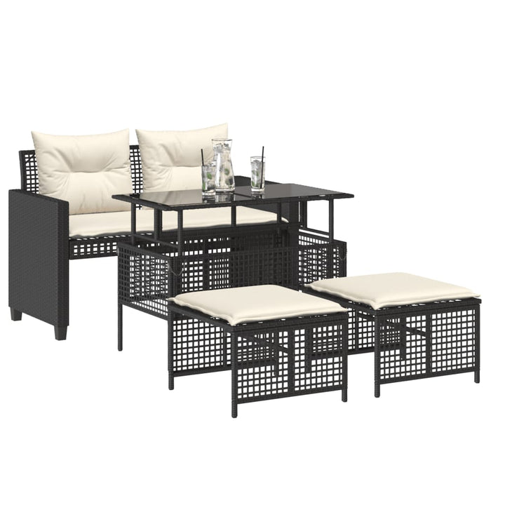 sofasæt til haven 4 dele med hynder polyrattan og glas sort