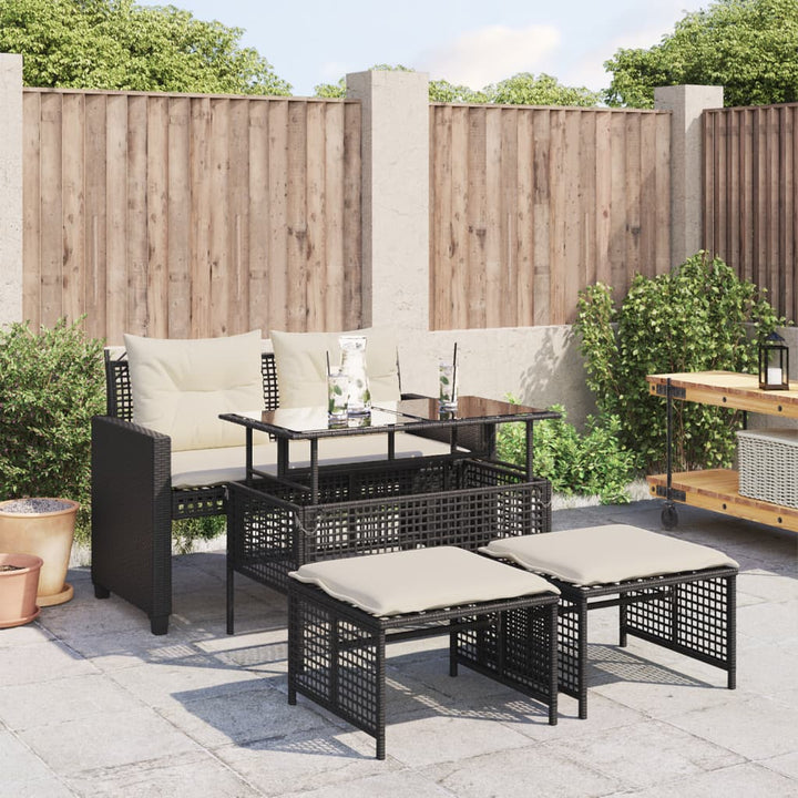 sofasæt til haven 4 dele med hynder polyrattan og glas sort